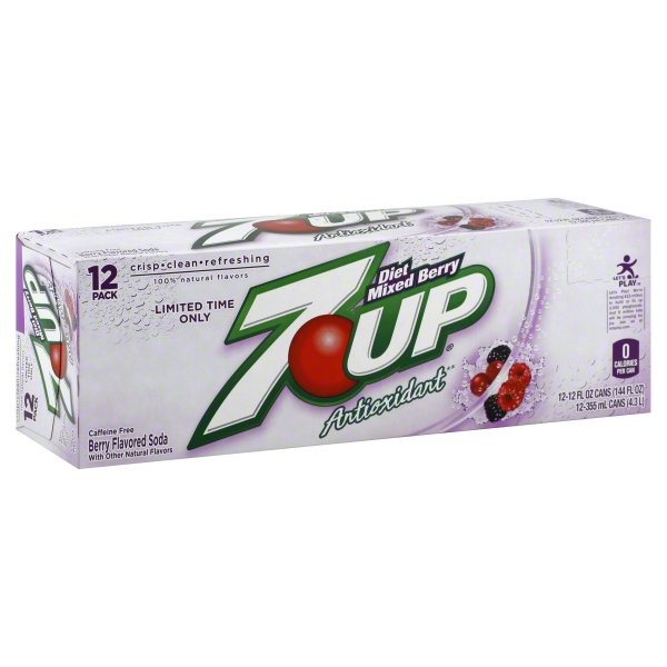 slide 1 of 1, 7UP Soda, Diet, Mixed Berry, 12 ct; 12 fl oz