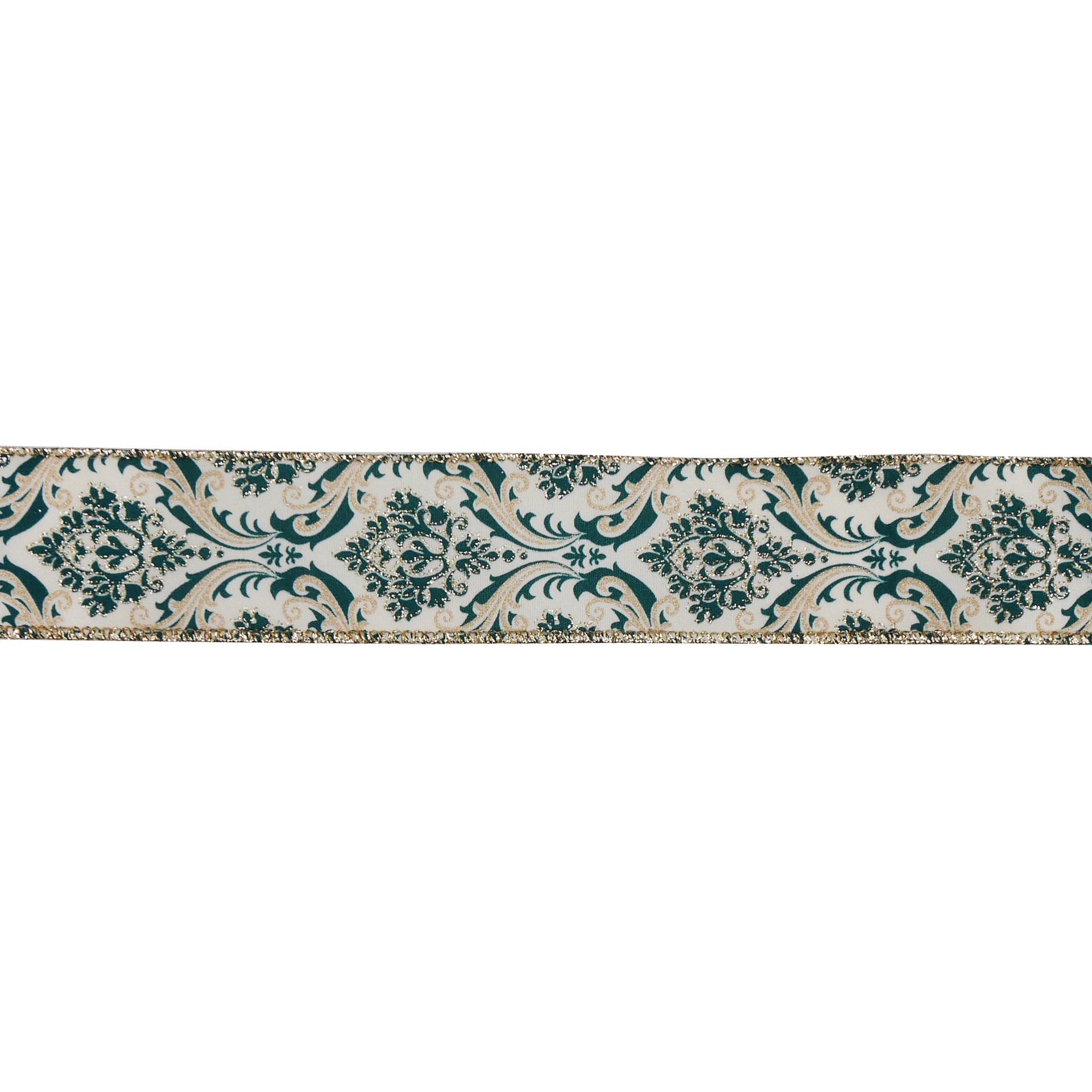 slide 2 of 3, 1.5" X 30ft. Green Damask Wired Ribbon By Celebrate It, 1.5 in x 30 ft