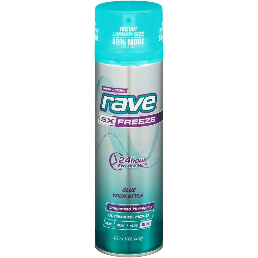 slide 1 of 1, Rave 5X Freeze Unscented Hairspray, 11 oz