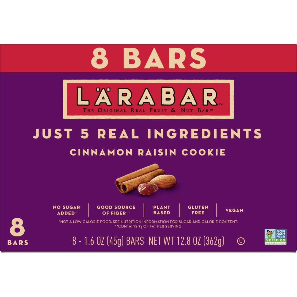 slide 1 of 1, LÄRABAR Cinnamon Raisin Cookie Fruit & Nut Food Bar, 8 ct; 1.6 oz