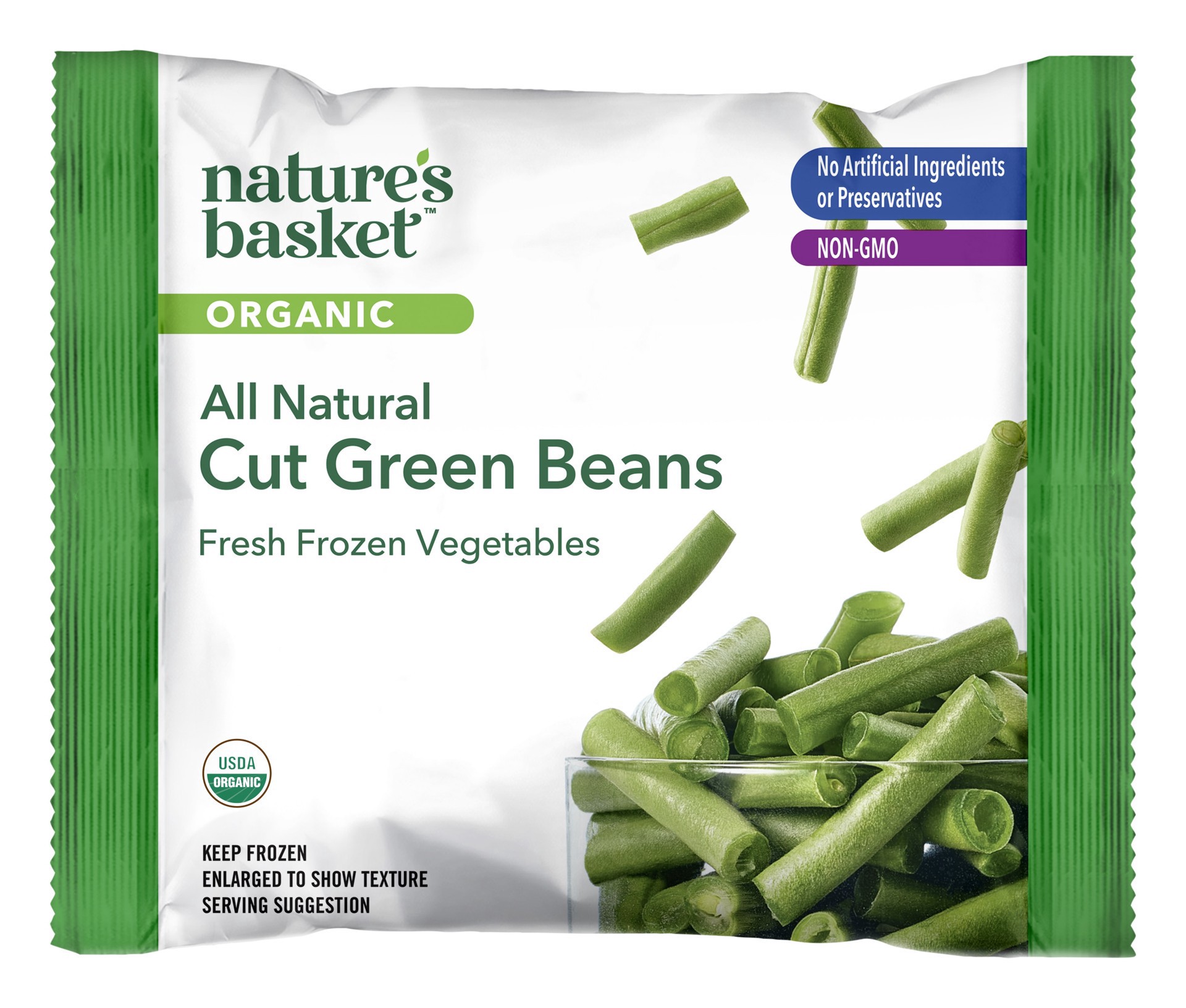 slide 1 of 1, nature's basket Nb Organic Cut Green Beans, 10 oz