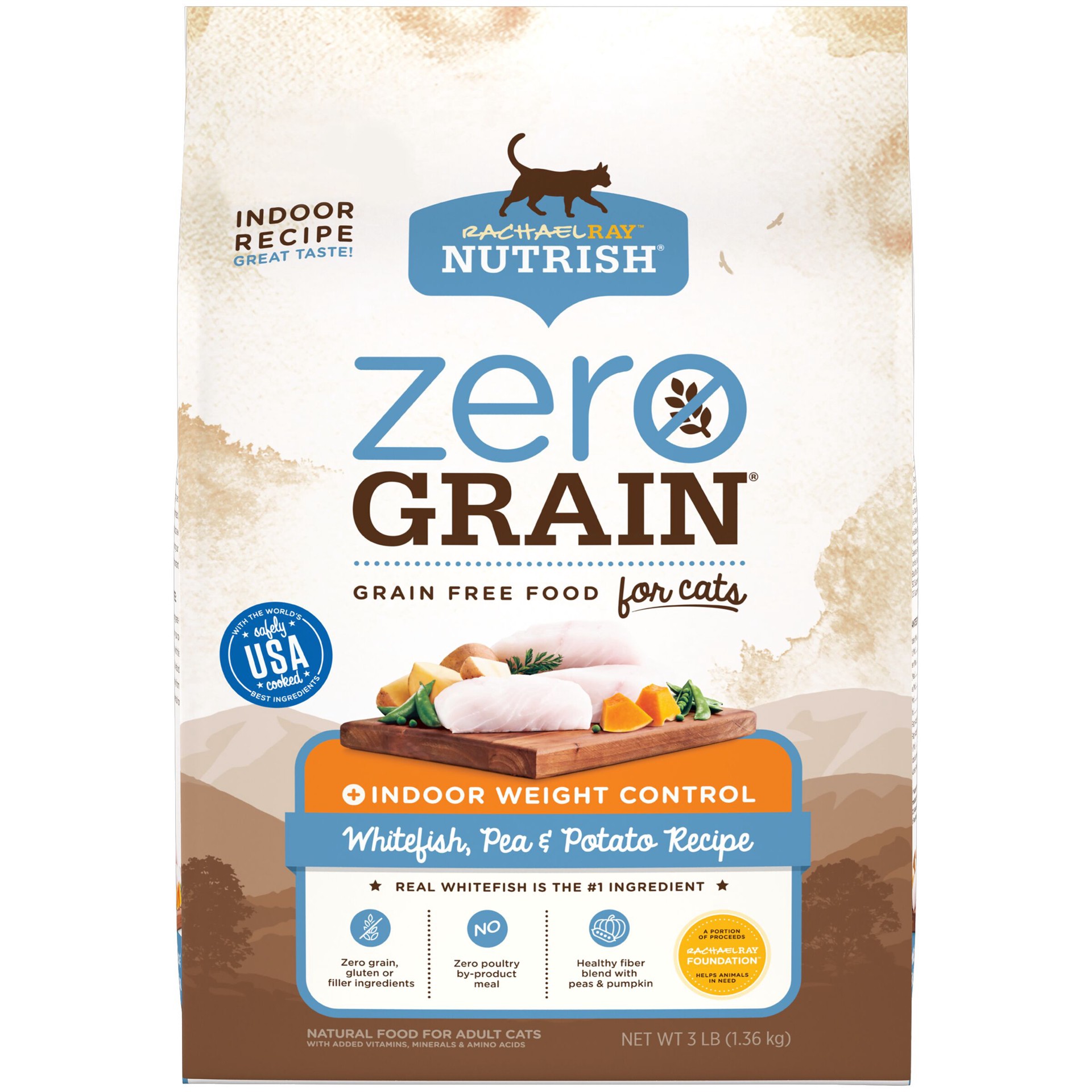 slide 1 of 6, Rachael Ray Nutrish Zero Grain Natural Dry Cat Food, Grain Free, Whitefish & Potato Recipe, 3 lbs, 3 lb
