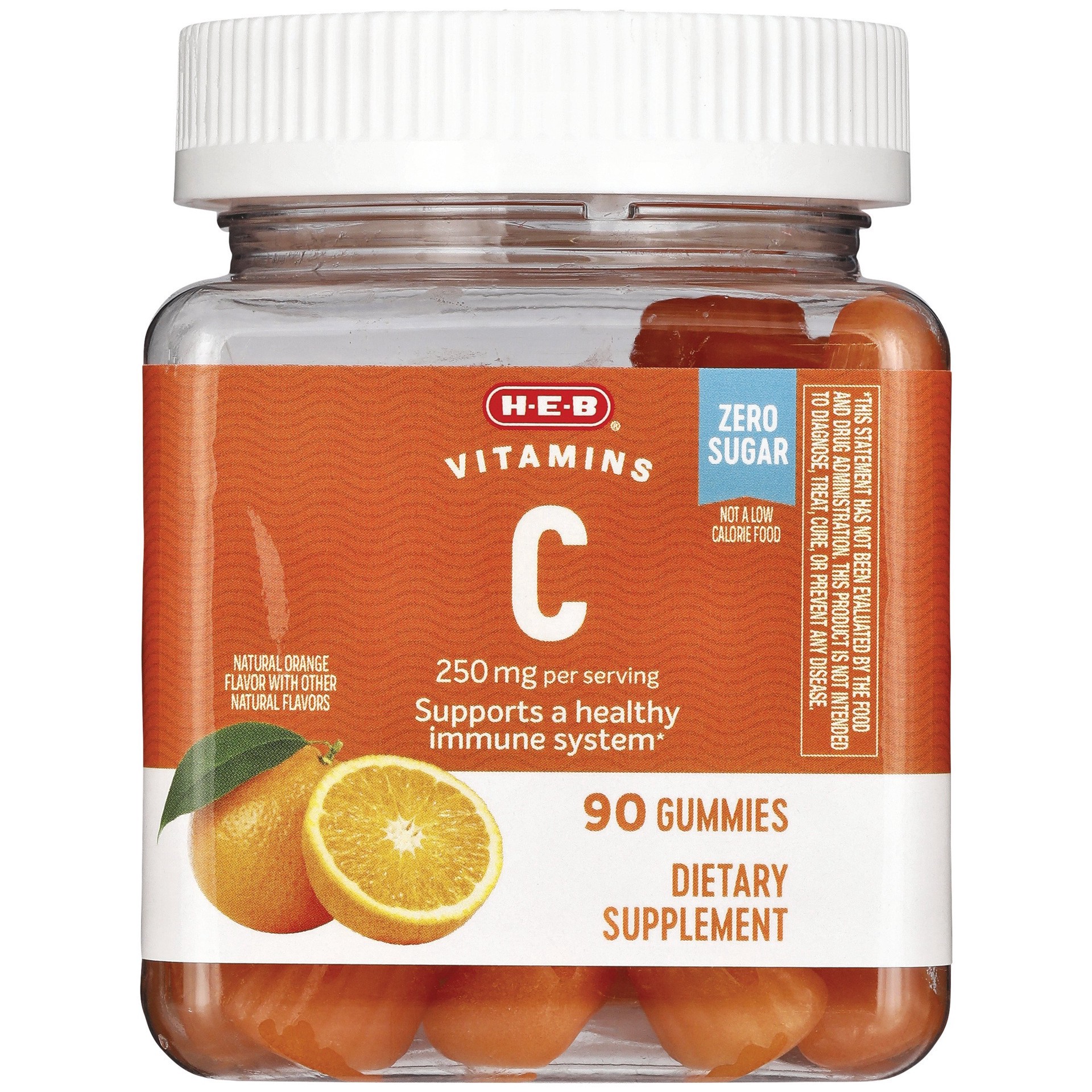 slide 1 of 1, H-E-B Vitamins C 250 mg Zero Sugar Gummies - Orange, 90 ct