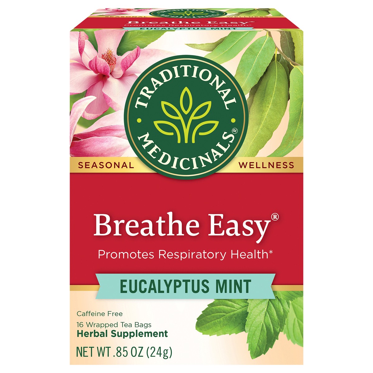 slide 1 of 1, Traditional Medicinals Breathe Easy, Caffeine Free Herbal Tea, 16 ct