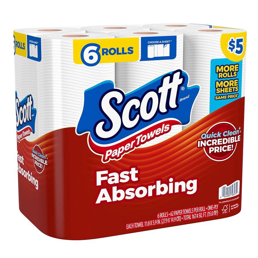slide 5 of 5, Scott Choose-A-Sheet Paper Towels 6 Single Plus Rolls, 6 ct