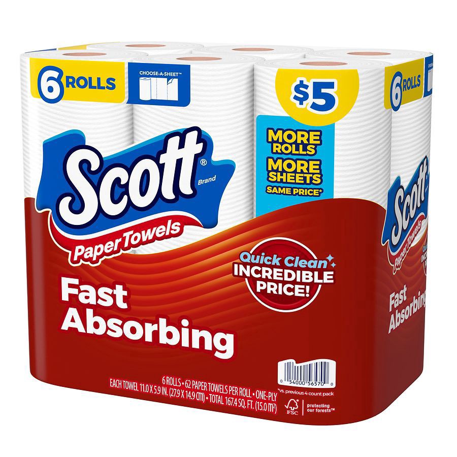 slide 4 of 5, Scott Choose-A-Sheet Paper Towels 6 Single Plus Rolls, 6 ct