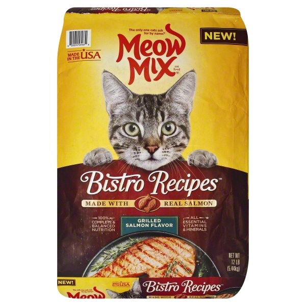 slide 1 of 1, Meow Mix Bistro Recipes Dry Cat Food, Salmon, 12 lb
