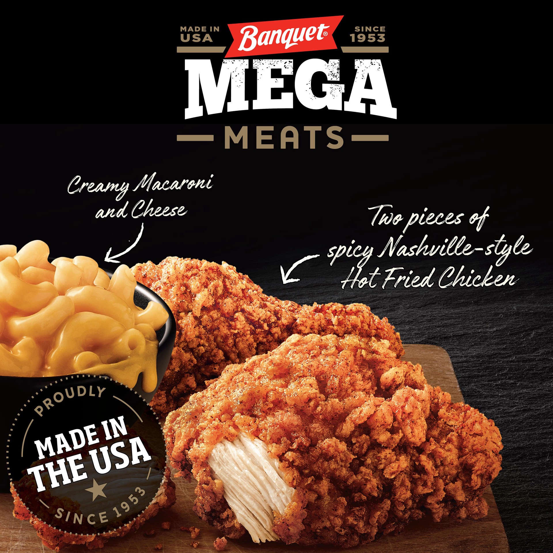 slide 2 of 7, Banquet Mega Meats Nashville Hot Chicken Recipe with Mac 'N Cheese 14.6 oz, 14.6 oz