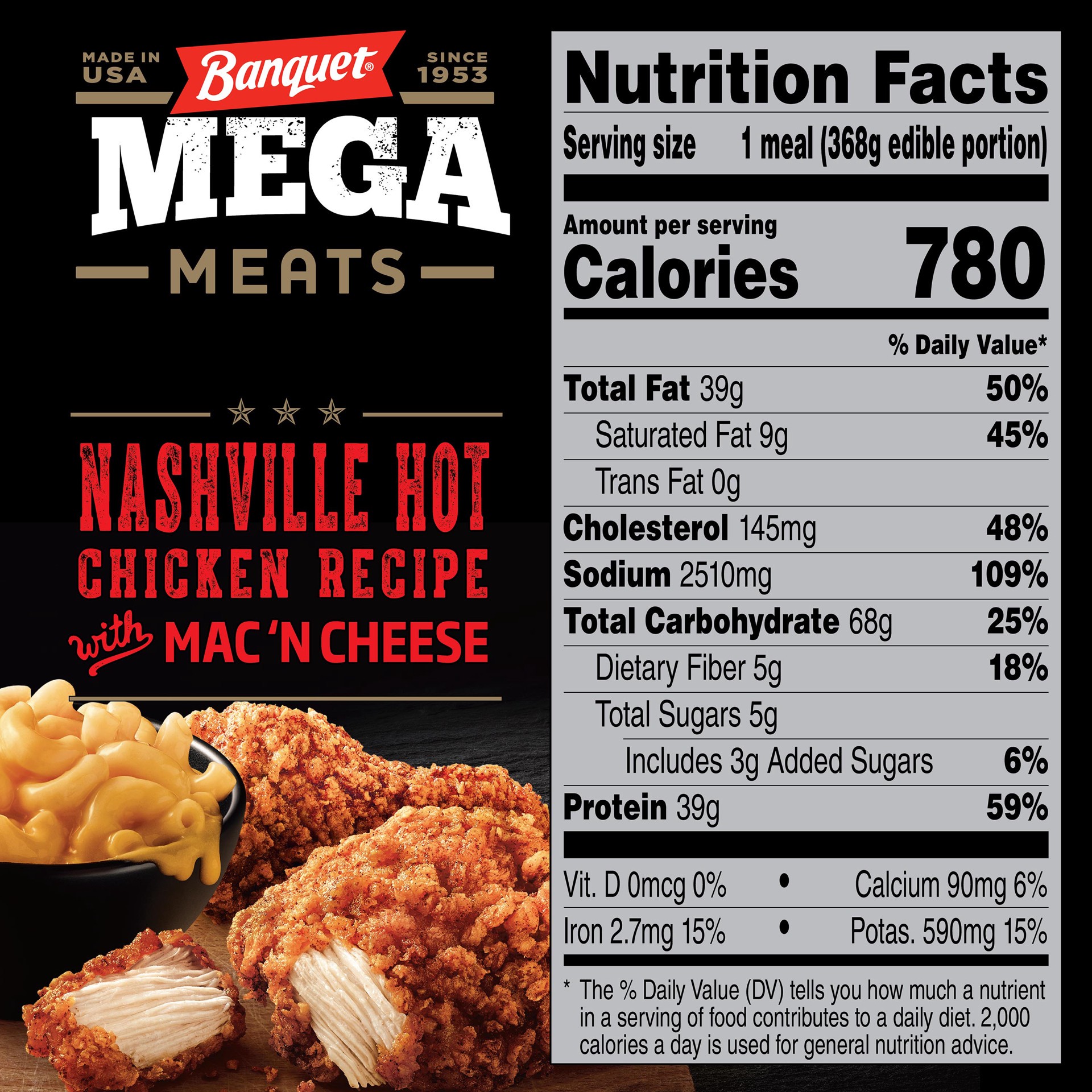 slide 4 of 7, Banquet Mega Meats Nashville Hot Chicken Recipe with Mac 'N Cheese 14.6 oz, 14.6 oz