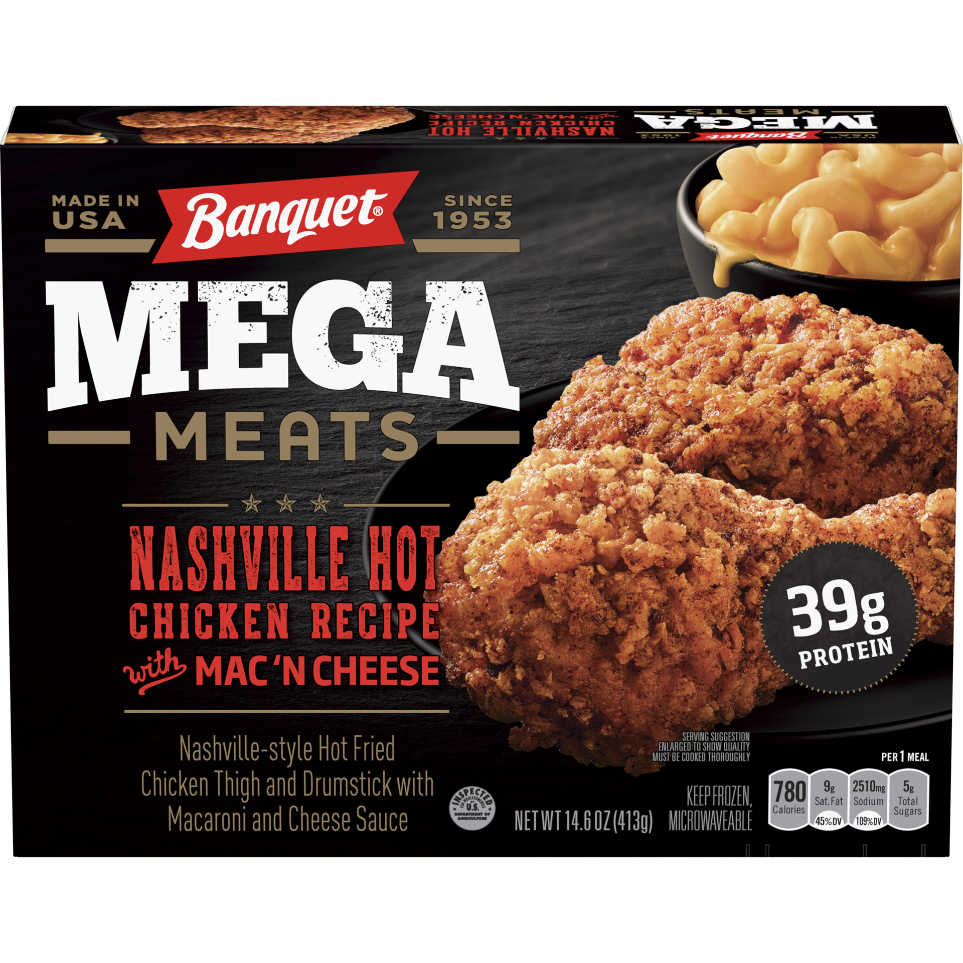 slide 5 of 7, Banquet Mega Meats Nashville Hot Chicken Recipe with Mac 'N Cheese 14.6 oz, 14.6 oz