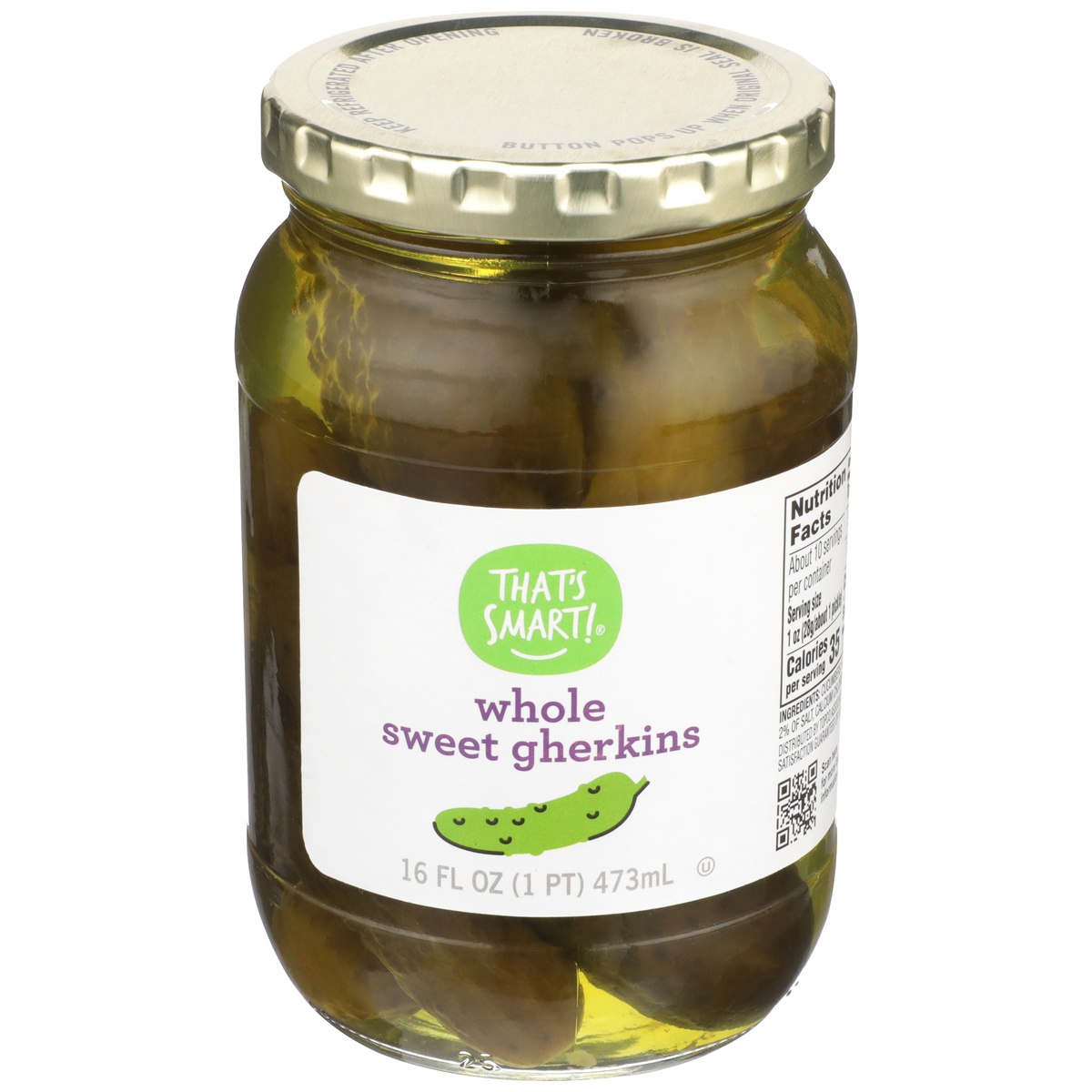 slide 1 of 1, That's Smart! Whole Sweet Gherkins, 16 fl oz