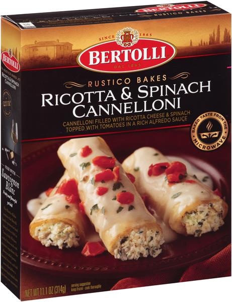 slide 1 of 1, Bertolli Ricotta and Spinach Cannelloni Rustico Bakes, 11.1 oz