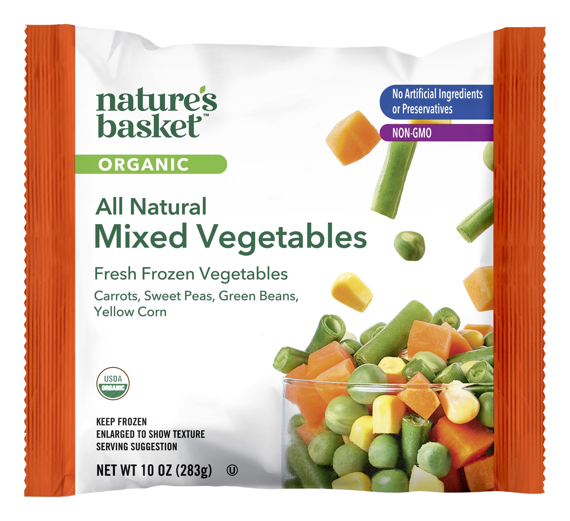 slide 1 of 1, nature's basket Organic Mixed Vegetables, 10 oz