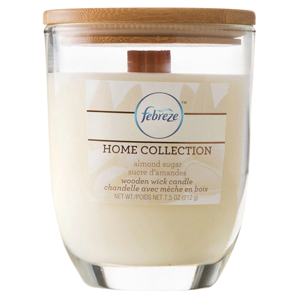 slide 1 of 3, Febreze Home Collection Wooden Wick Almond Sugar Candle, 7.5 oz