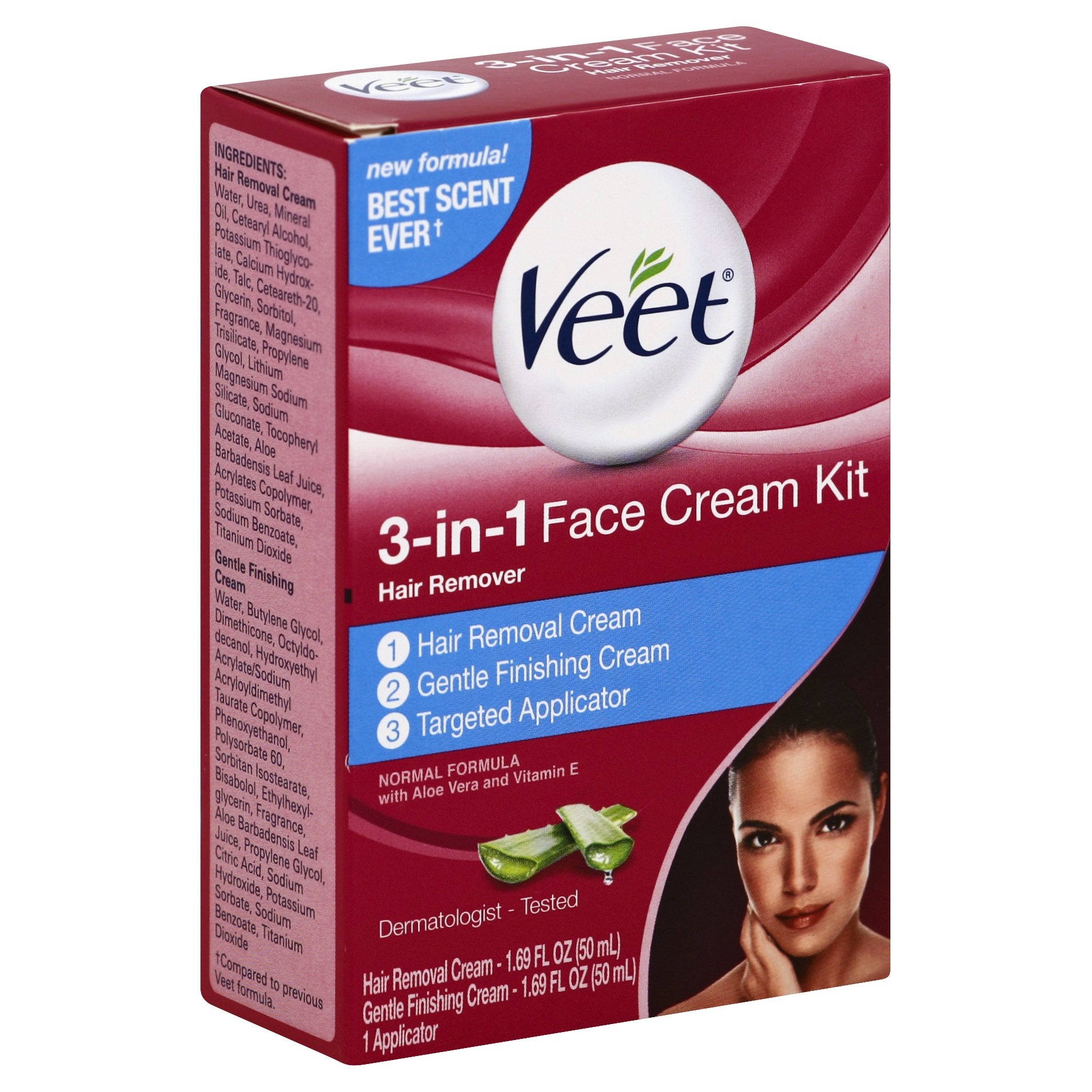 slide 1 of 1, Veet 2-Step Facial Hair Remover Cream Kit, 3.38 oz