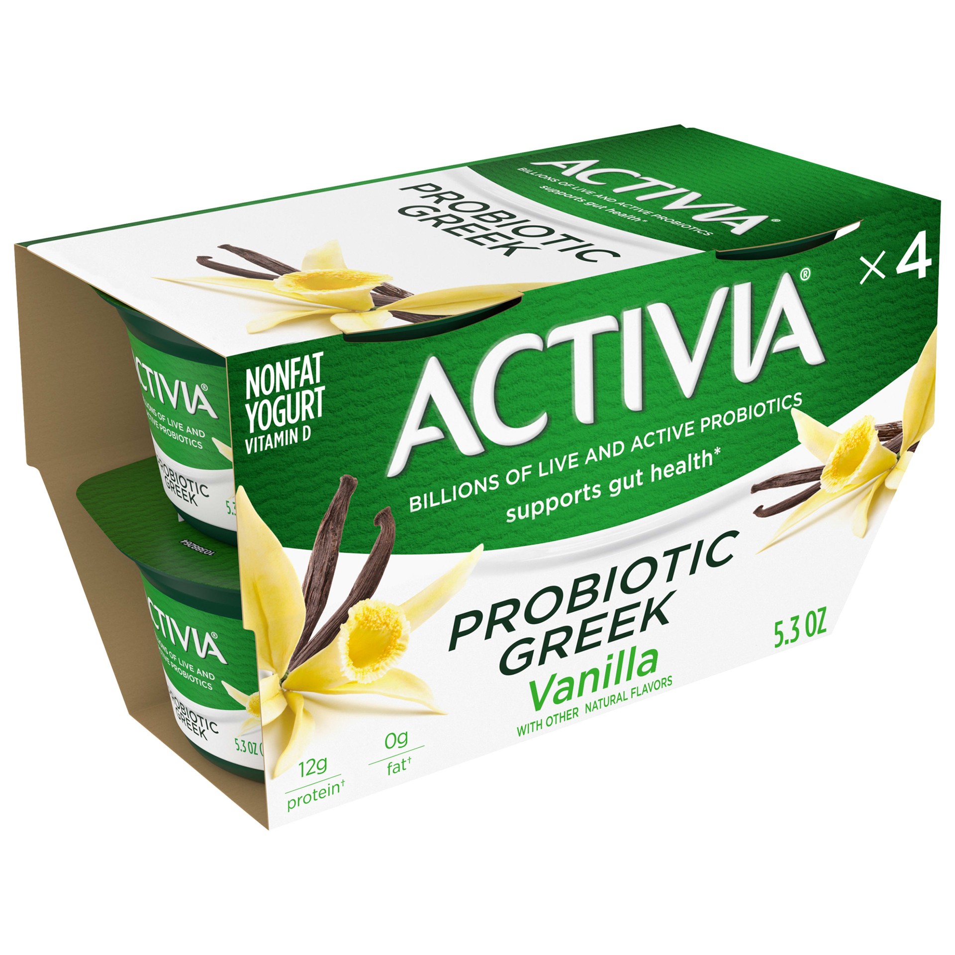 slide 4 of 9, Activia Probiotic Nonfat Greek Yogurt, Vanilla, 5.3 oz., 4 Pack, 5.3 oz