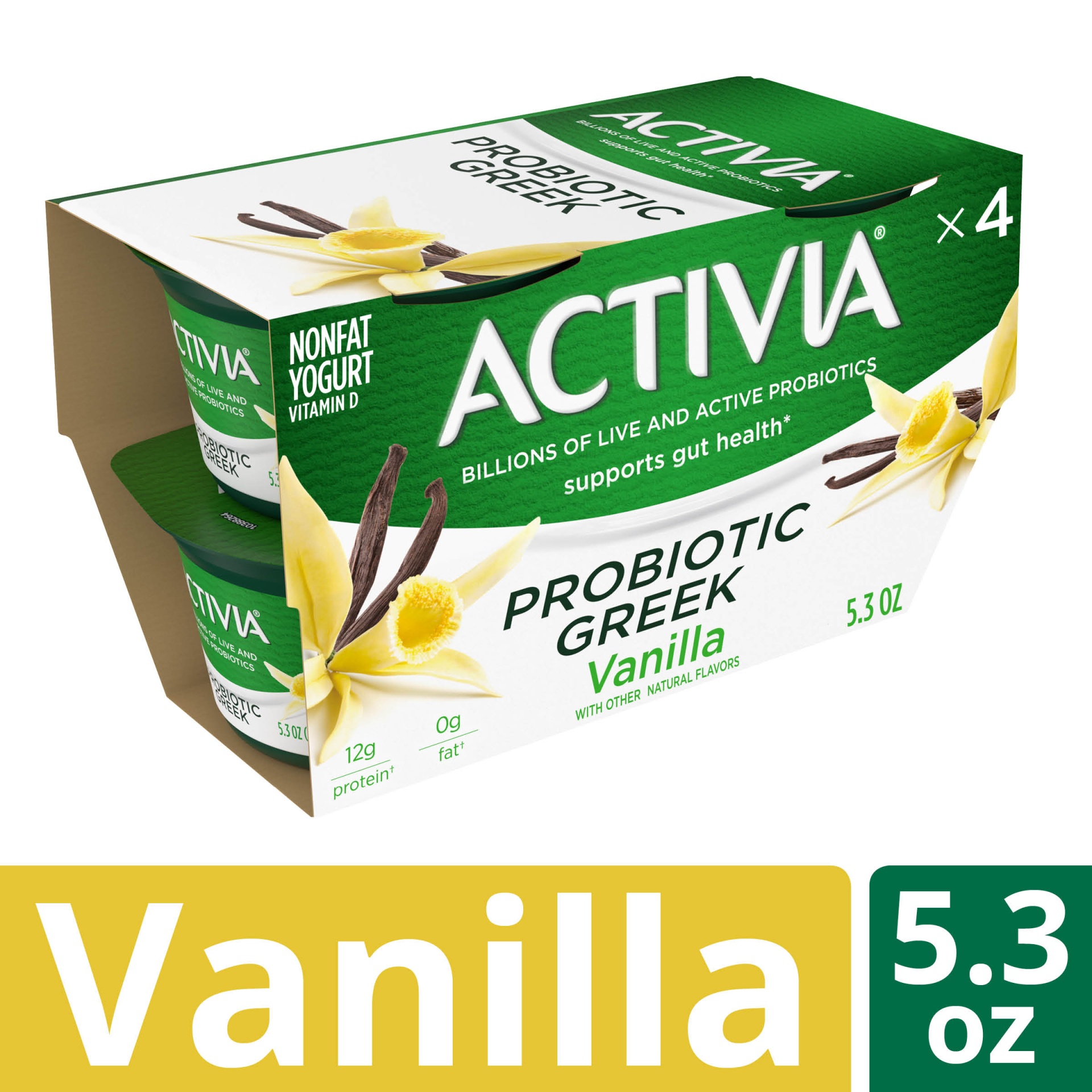 slide 1 of 7, Activia Nonfat Probiotic Vanilla Greek Yogurt Cups, 5.3 oz
