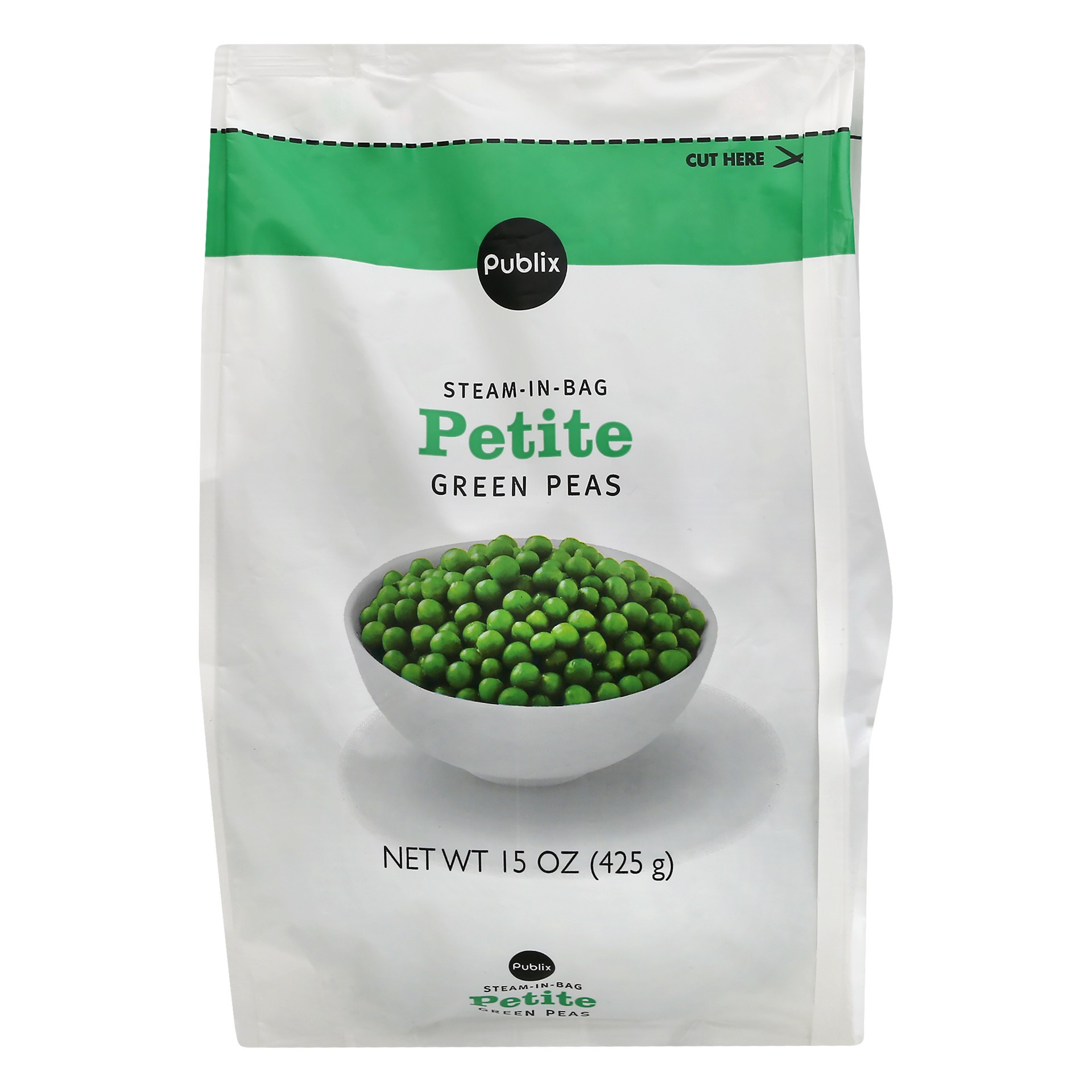 slide 1 of 1, Publix Steam-in-Bag Petite Green Peas, 15 oz