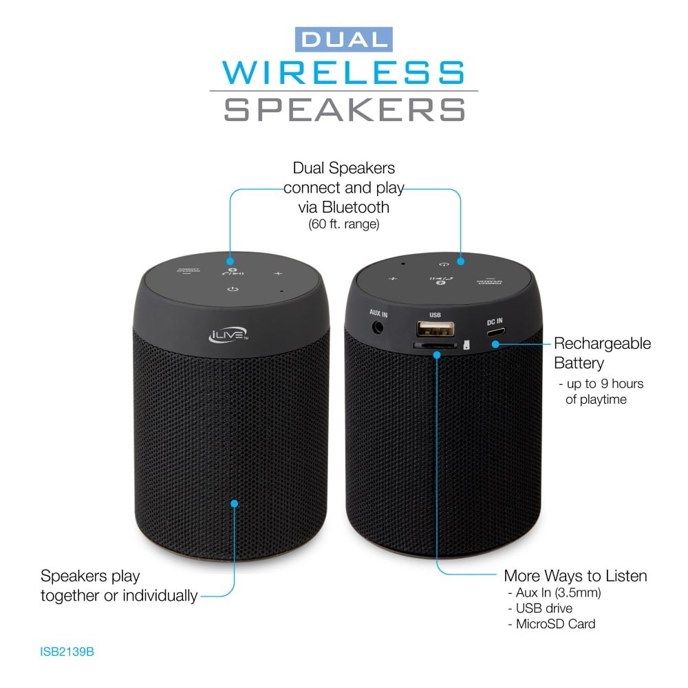 slide 3 of 4, iLive Portable Dual Wireless Speaker Pair, 1 ct