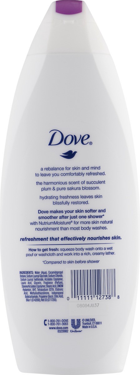 slide 2 of 9, Dove Body Wash, Rebalance, Plum & Sakura Blossom Scent, 24 oz