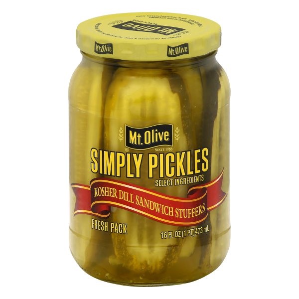 slide 1 of 6, Mt. Olive Simply Pickles Kosher Dill Sandwich Stuffers, 16 fl oz