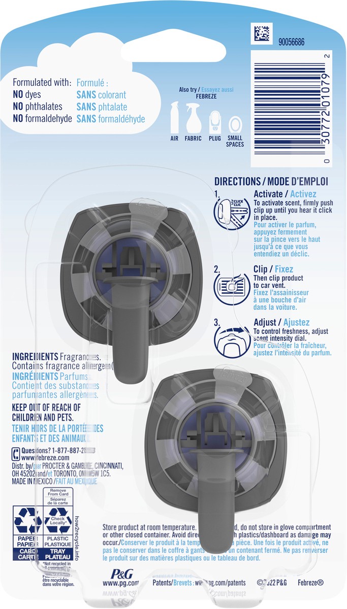 slide 6 of 8, Febreze Car Air Freshener, Odor-Fighting Automotive Vent Clip, Gain Moonlight Breeze Scent, 2 Count, 2 ct; 0.06 oz