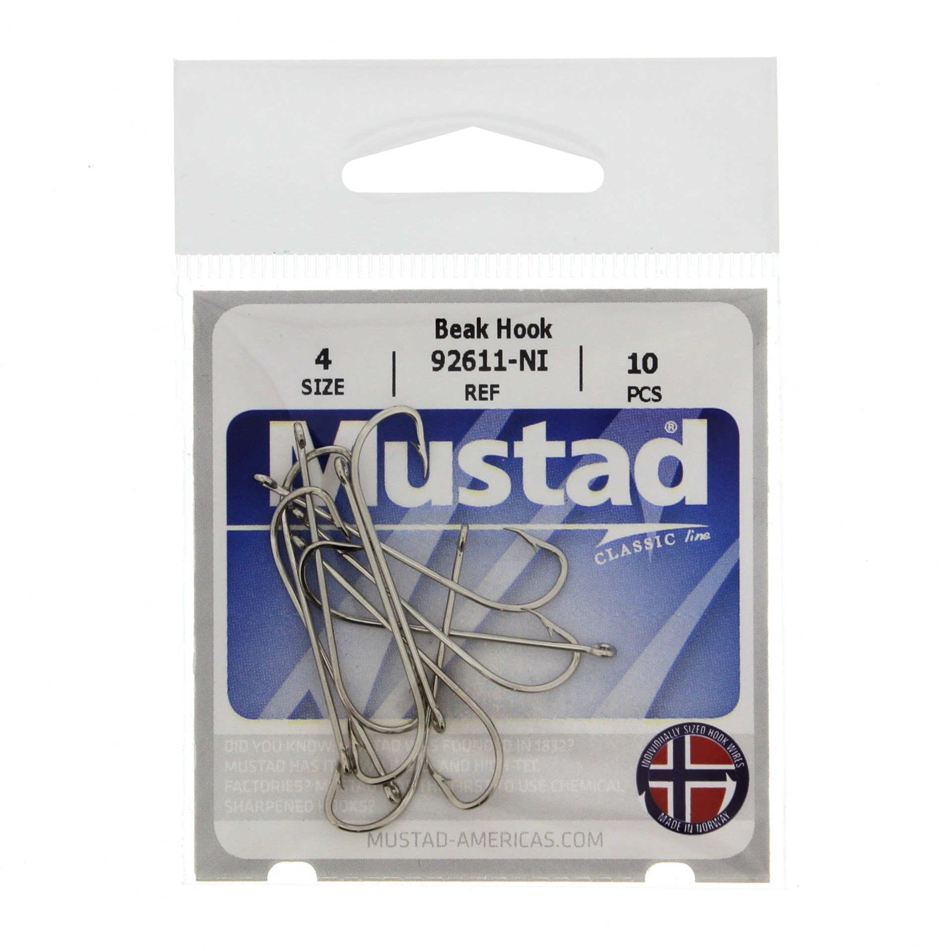 slide 1 of 1, Mustad 92611-NI Beak Hook, Size 4, 10 ct