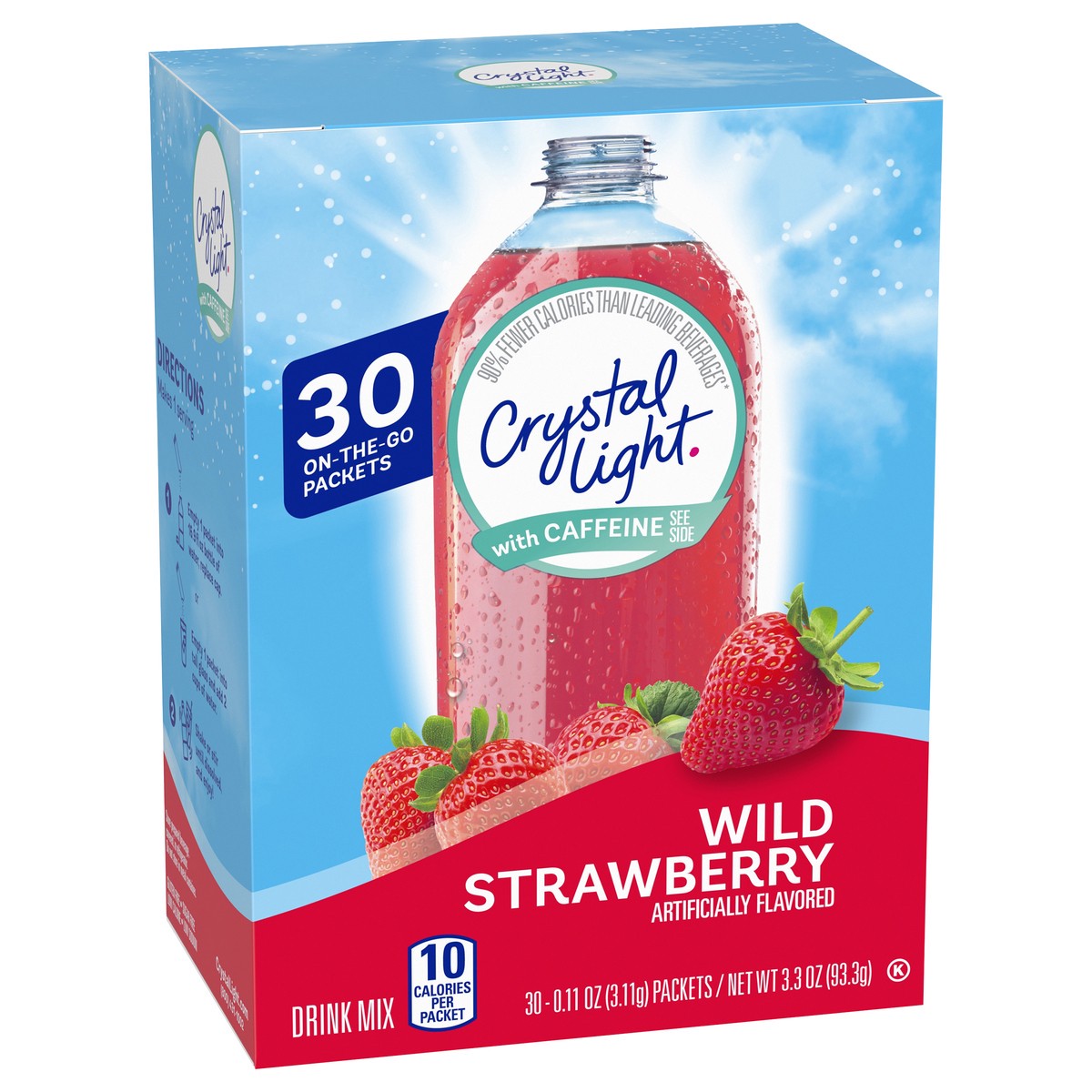 slide 9 of 9, Crystal Light Wild Strawberry Artificially Flavored Powdered Drink Mix with Caffeine, 30 ct On-the-Go-Packets, 30 ct