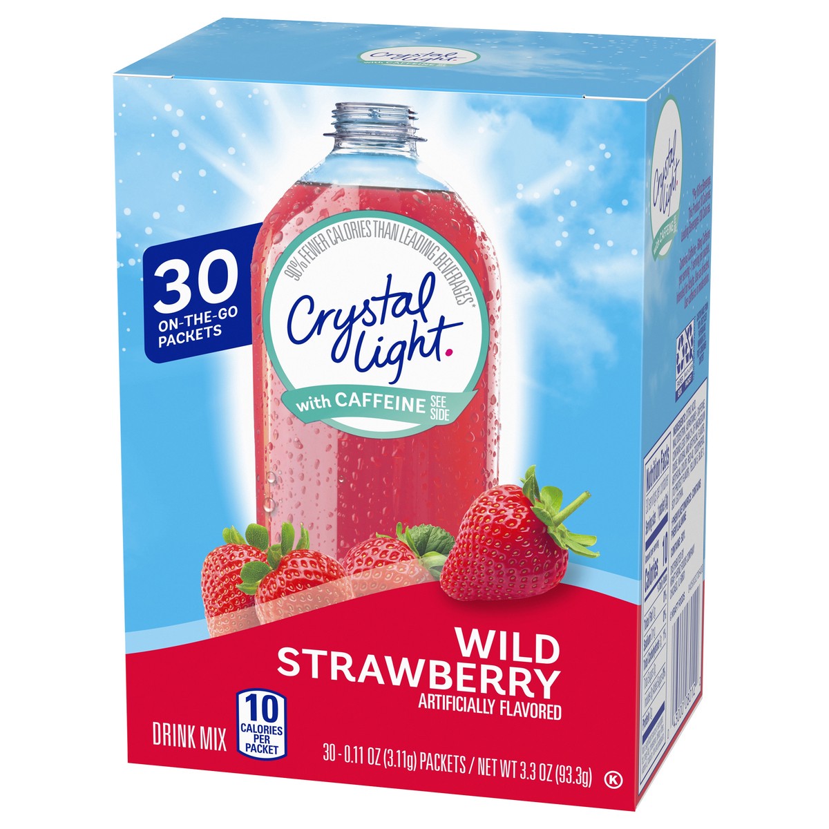 slide 5 of 9, Crystal Light Wild Strawberry Artificially Flavored Powdered Drink Mix with Caffeine, 30 ct On-the-Go-Packets, 30 ct