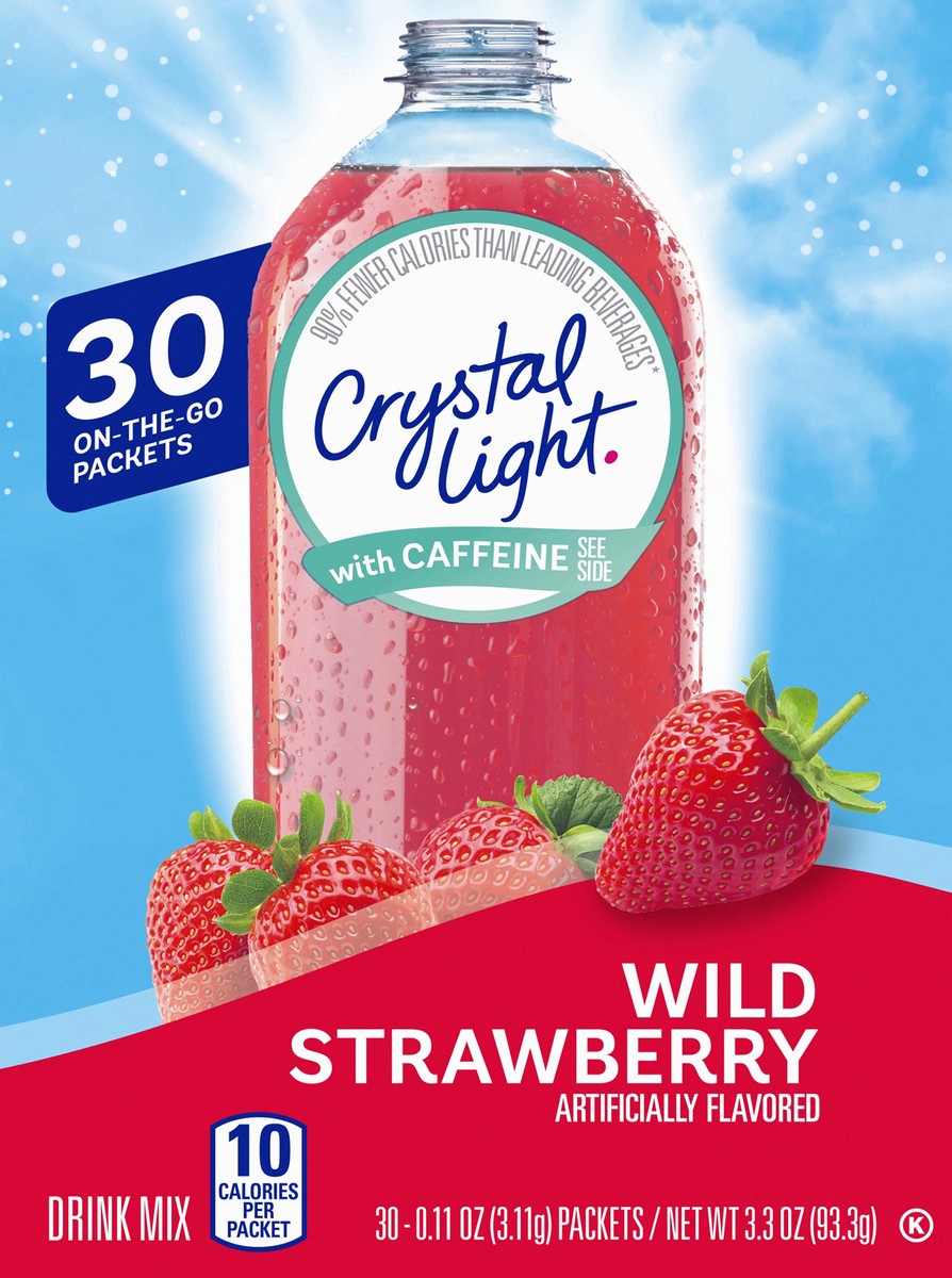 slide 2 of 9, Crystal Light Wild Strawberry Artificially Flavored Powdered Drink Mix with Caffeine, 30 ct On-the-Go-Packets, 30 ct