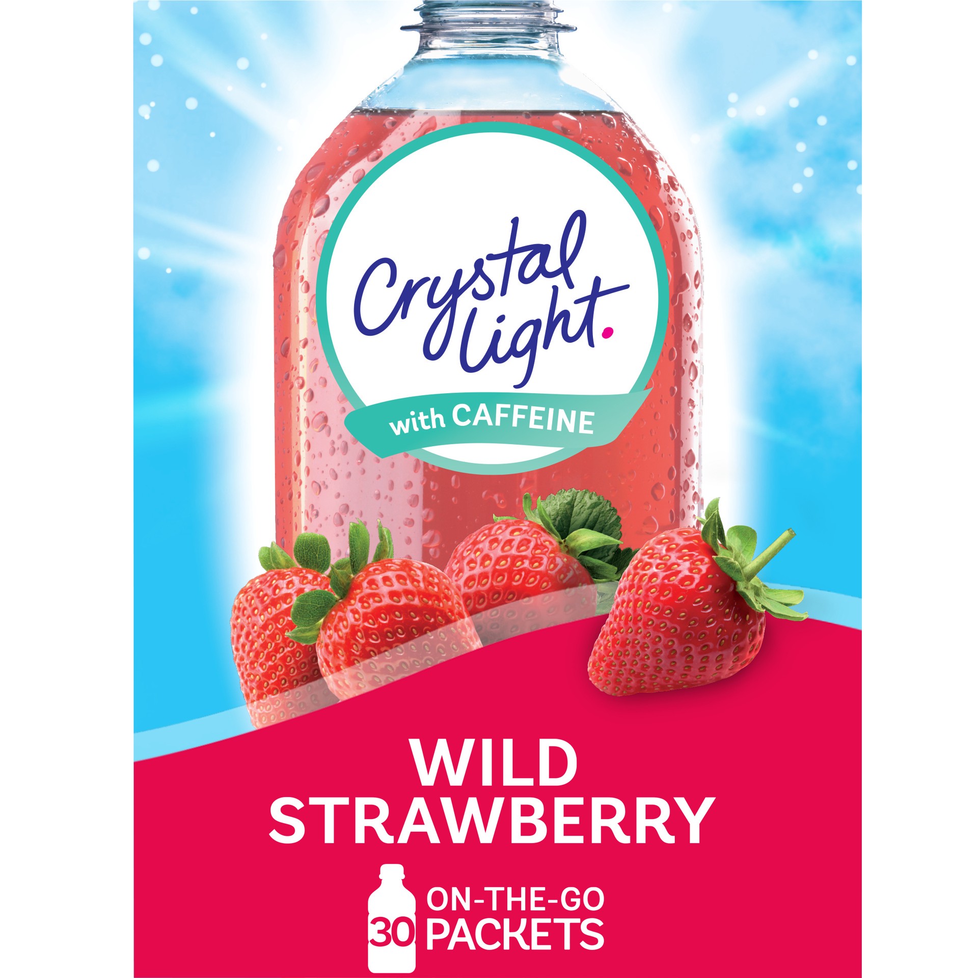 slide 1 of 9, Crystal Light Wild Strawberry Artificially Flavored Powdered Drink Mix with Caffeine, 30 ct On-the-Go-Packets, 30 ct