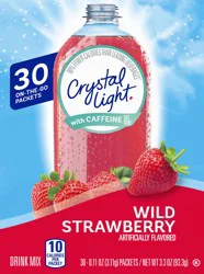Crystal Light Drink Mix with Caffeine, 30 Packets, for Convenient On-the-Go Flavorful Hydration, Wild Strawberry Artificially Flavored Zero Sugar, 3.3 oz