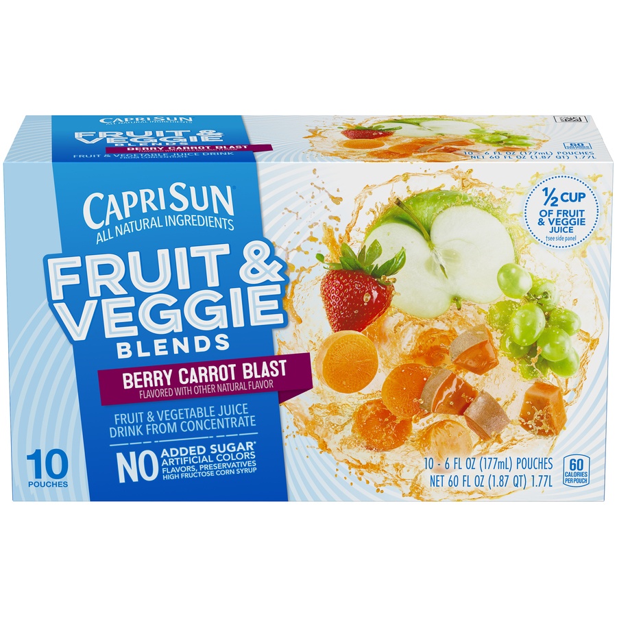 slide 1 of 1, Capri Sun Fruit Veggie Blends Berry Carrot Blast - 10 ct; 6 fl oz, 10 ct; 6 fl oz