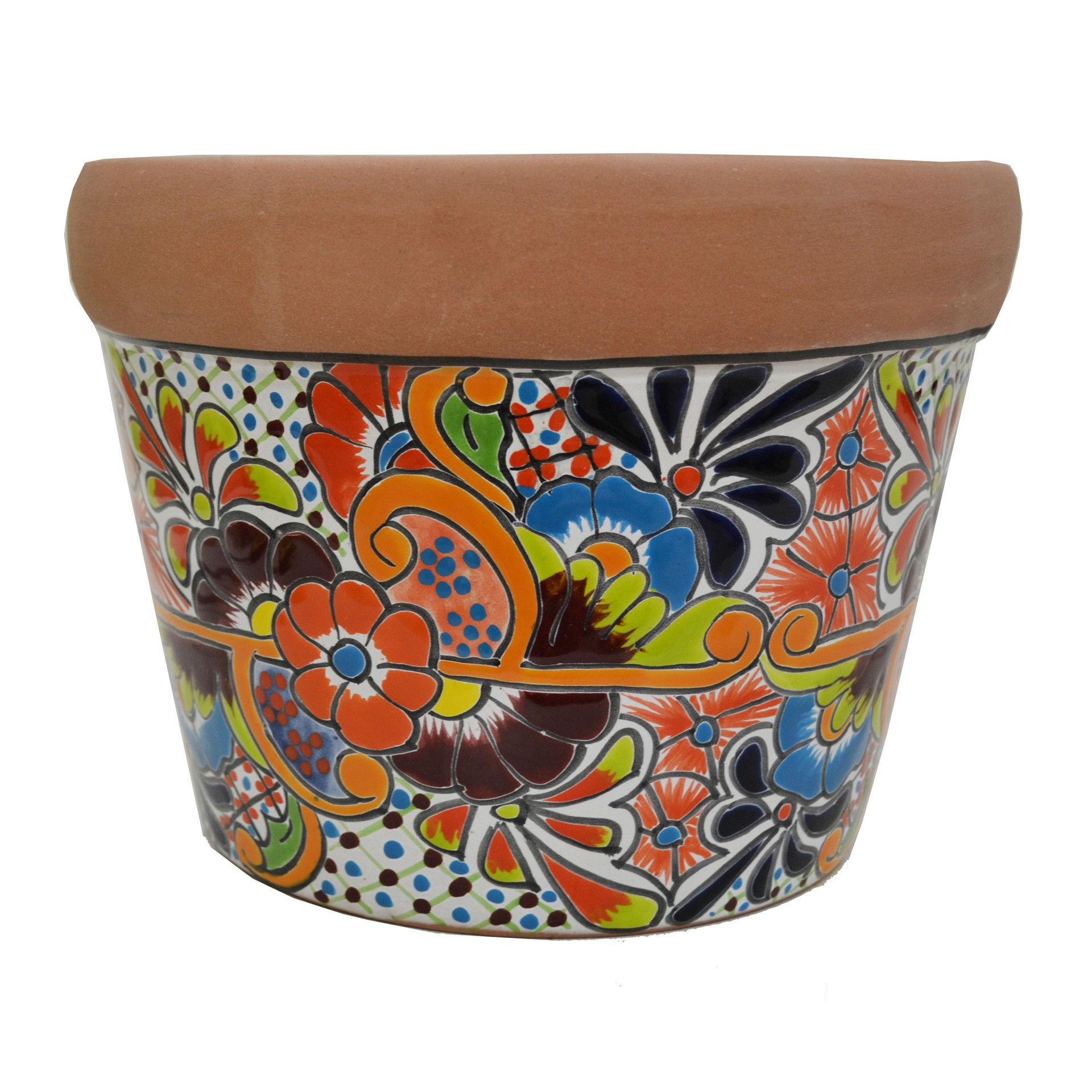 slide 1 of 1, Blue Orange Pottery Medium Natural Talavera Queso Planter, 1 ct