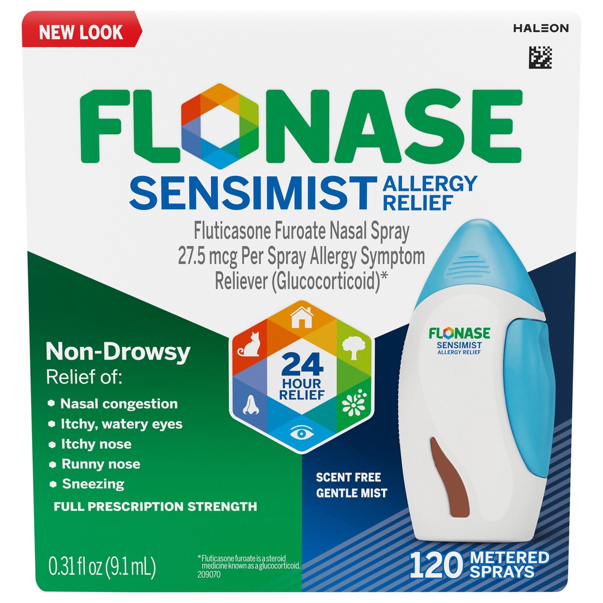 slide 1 of 1, Flonase Sensimist Allergy Relief Nasal Spray for Non-Drowsy, 24-Hour Multi-Symptom Allergy Relief – 120 Sprays, 0.31 fl oz