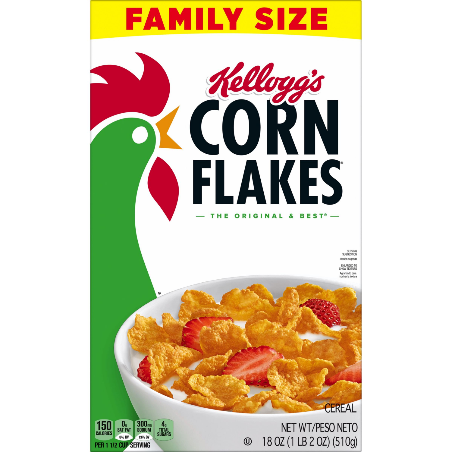 slide 2 of 8, CORN FLAKES Kellogg's , Breakfast Cereal, Original, Fat Free, 18 oz