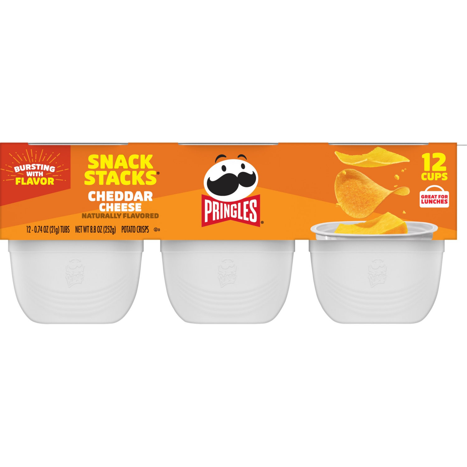 slide 8 of 8, Pringles Snack Stacks Cheddar Cheese Potato Crisps 12 - 0.74 oz ea, 12 ct