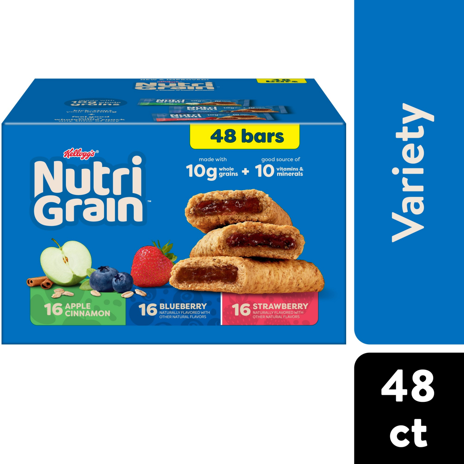 slide 1 of 8, Nutrigrain Nutri-Grain Variety Pack Soft Baked Breakfast Bars, 48 ct