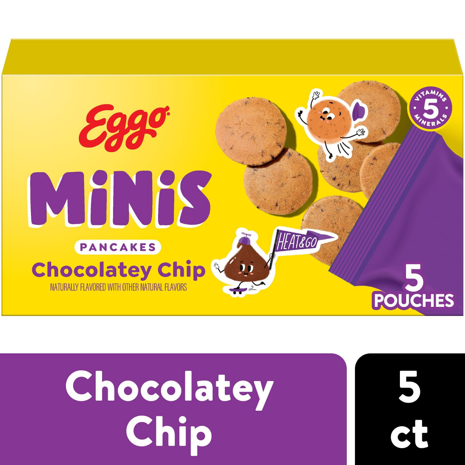 slide 1 of 5, Eggo Minis Frozen Pancake Bites Chocolatey Chip, 5 ct