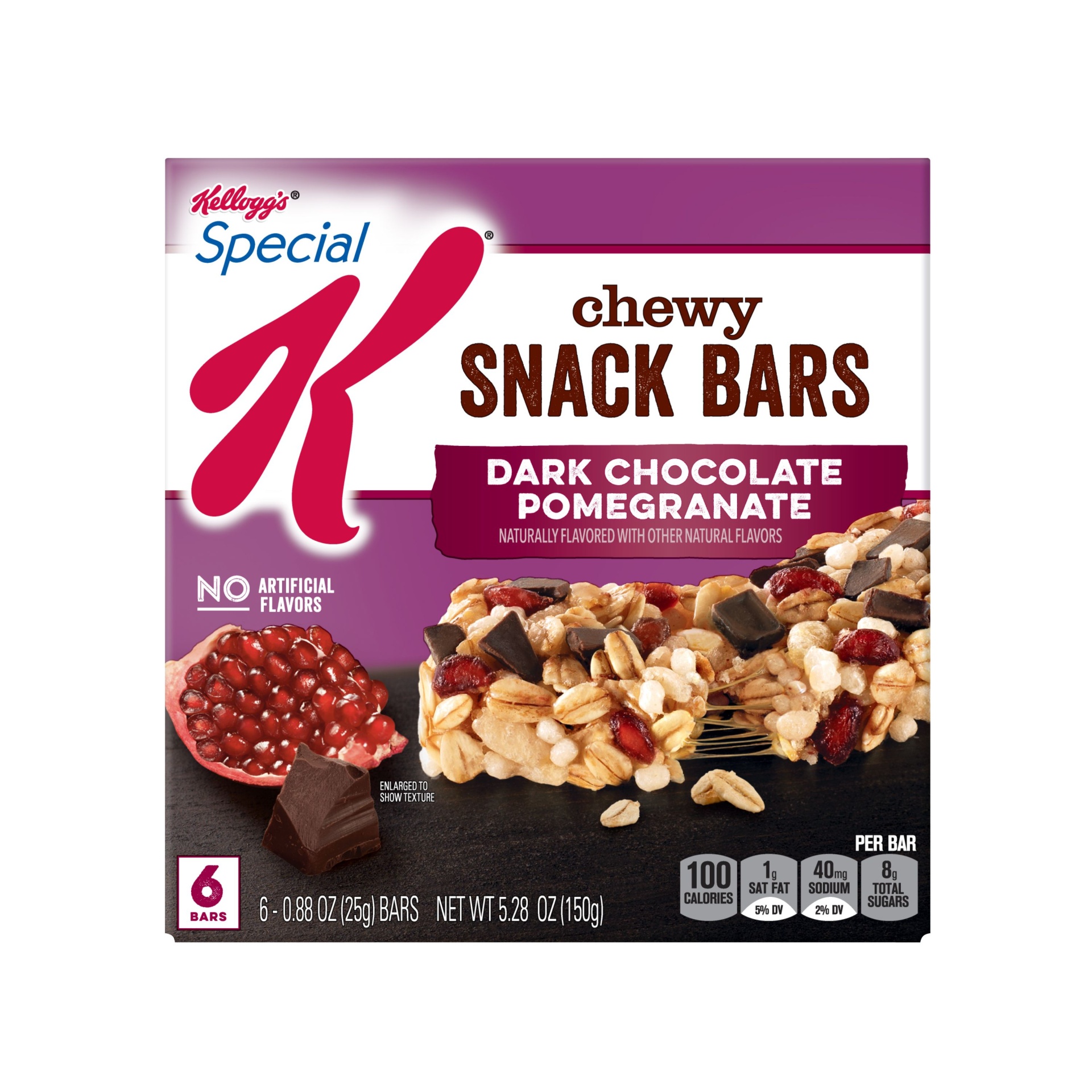 slide 2 of 7, Special K Dark Chocolate Pomegranate Chewy Snack Bars, 6 ct; 0.88 oz