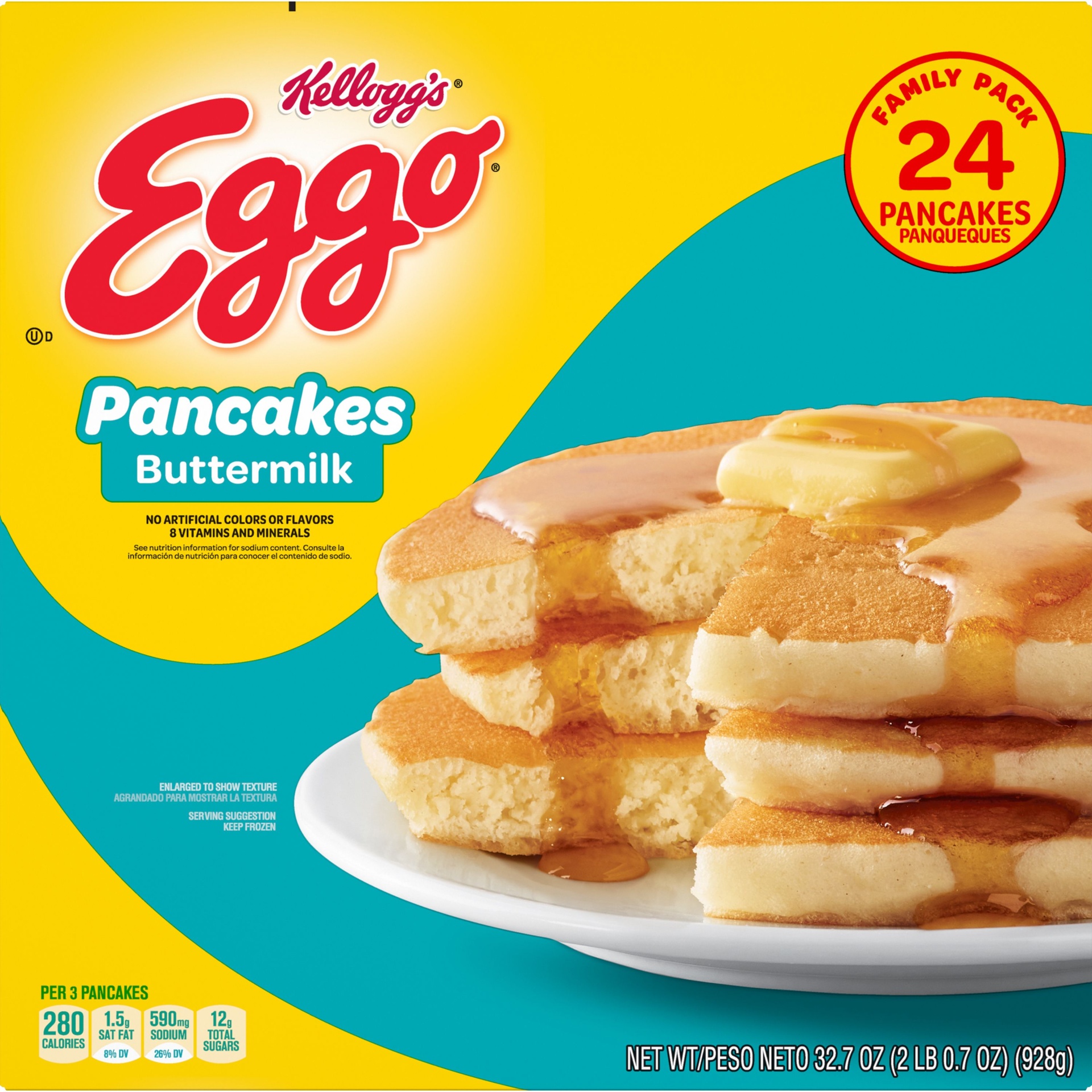 slide 2 of 7, Eggo Frozen Pancakes, Buttermilk, 32.7 oz, Frozen, 32.7 oz
