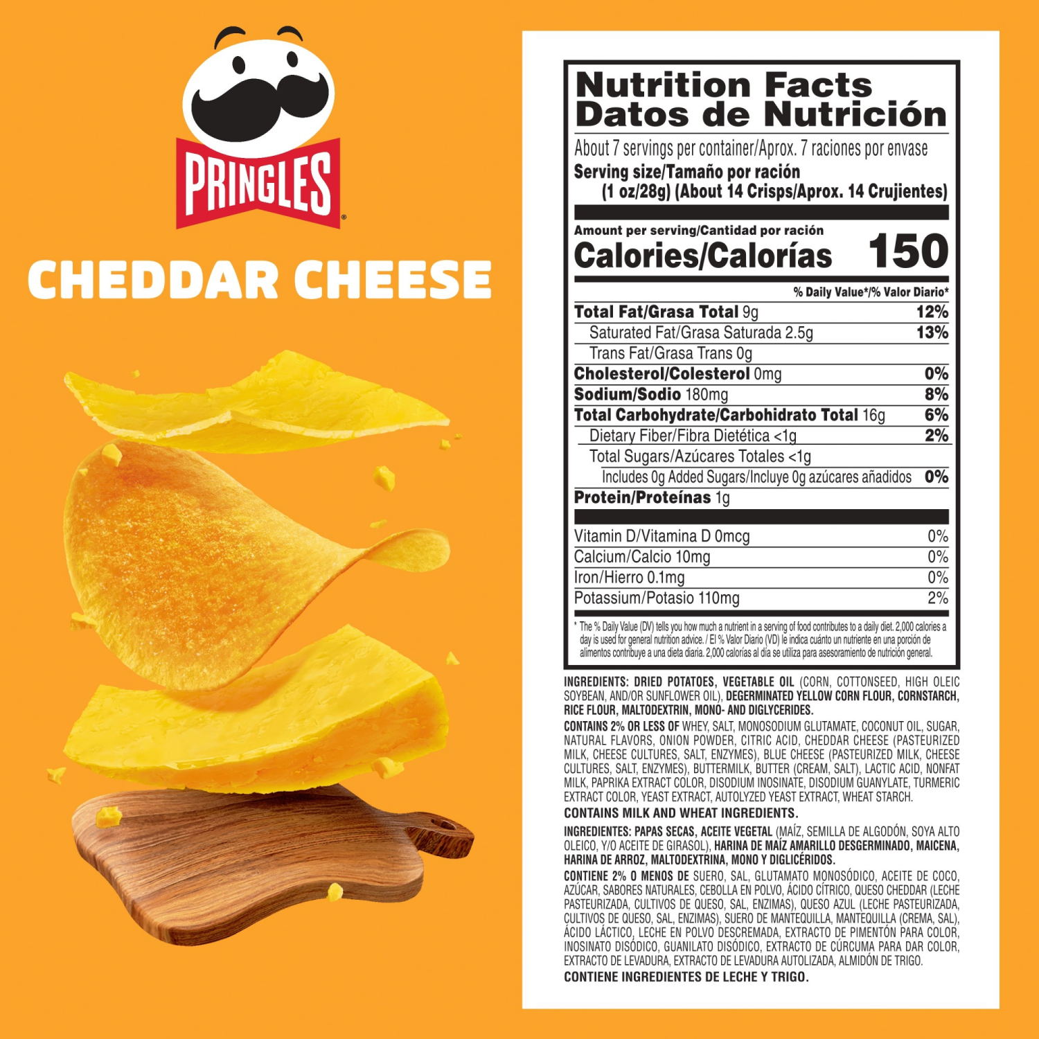 slide 7 of 8, Pringles Cheddar Cheese Potato Crisps Chips, 7.1 oz