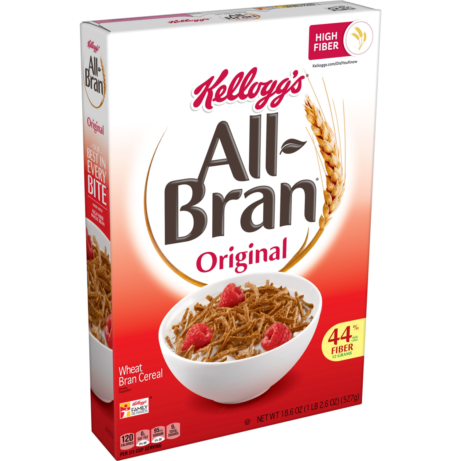 slide 4 of 5, All-Bran Kellogg's All-Bran Cold Breakfast Cereal Original, 18.6 oz, 18.6 oz