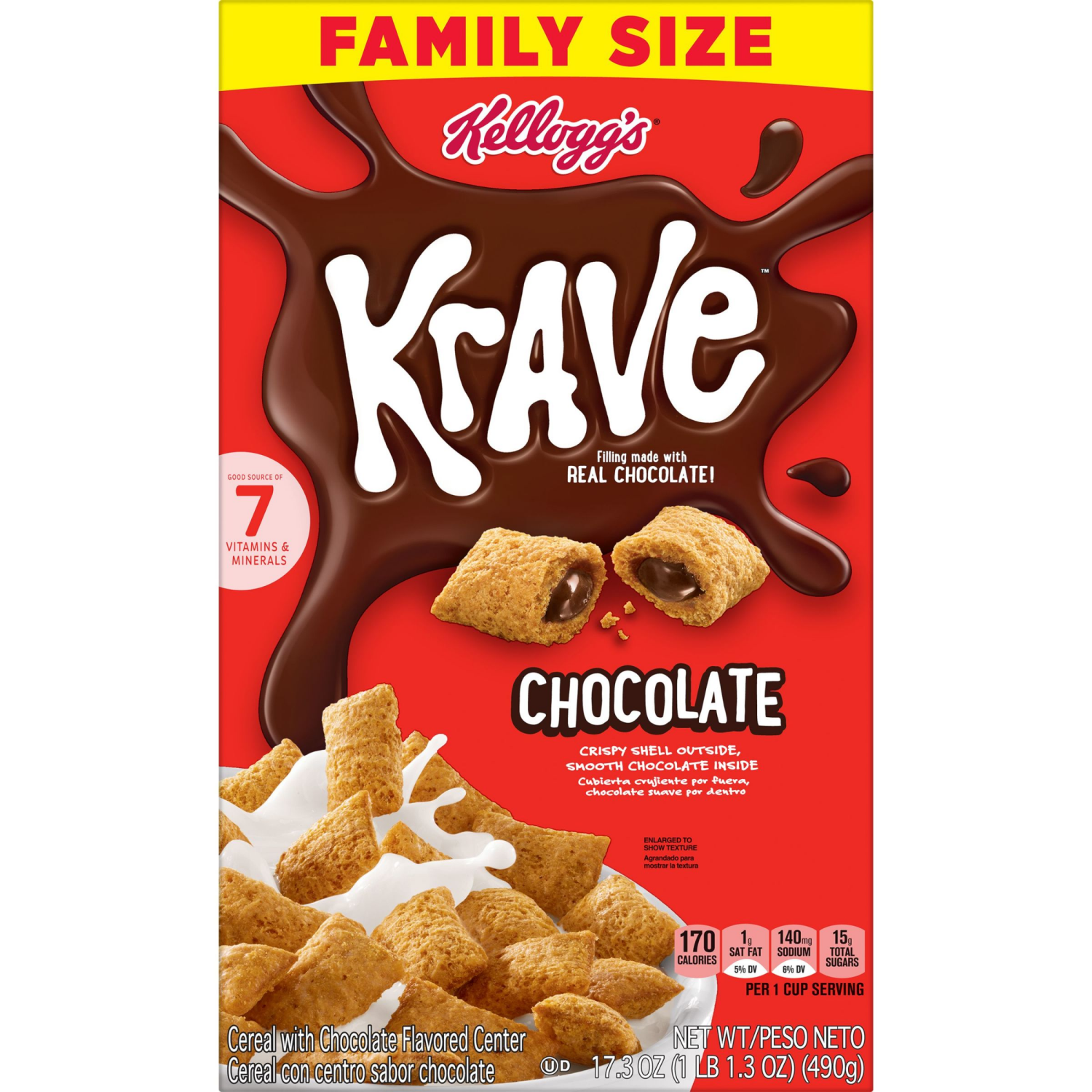slide 5 of 8, Kellogg's Krave Breakfast Cereal, Kids Cereal, Family Breakfast, Family Size, Chocolate, 17.3oz Box (1 Box), 17.3 oz