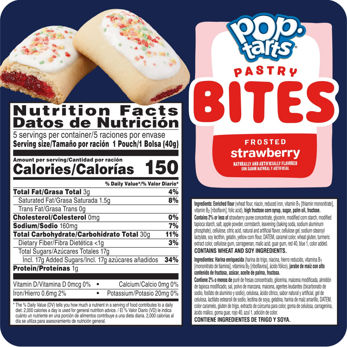 slide 7 of 8, Pop-Tarts Baked Pastry Bites, Kids Snacks, School Lunch, Frosted Strawberry, 7oz Box, 5 Pouches, 7 oz