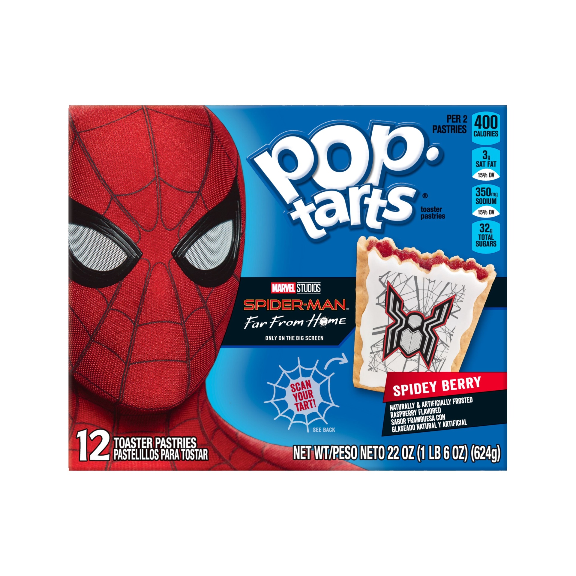 slide 6 of 7, Pop-Tarts Spider-Man Far From Home Toaster Pastries, Breakfast Foods, Frosted Spider Berry, 22 oz