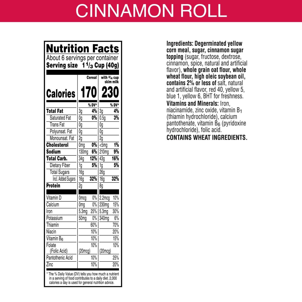 slide 14 of 29, Cinnabon Kellogg''s Cinnabon Cold Breakfast Cereal, 7 Vitamins and Minerals, Kids Snacks, Original, 8.7oz Box, 1 Box, 8.7 oz