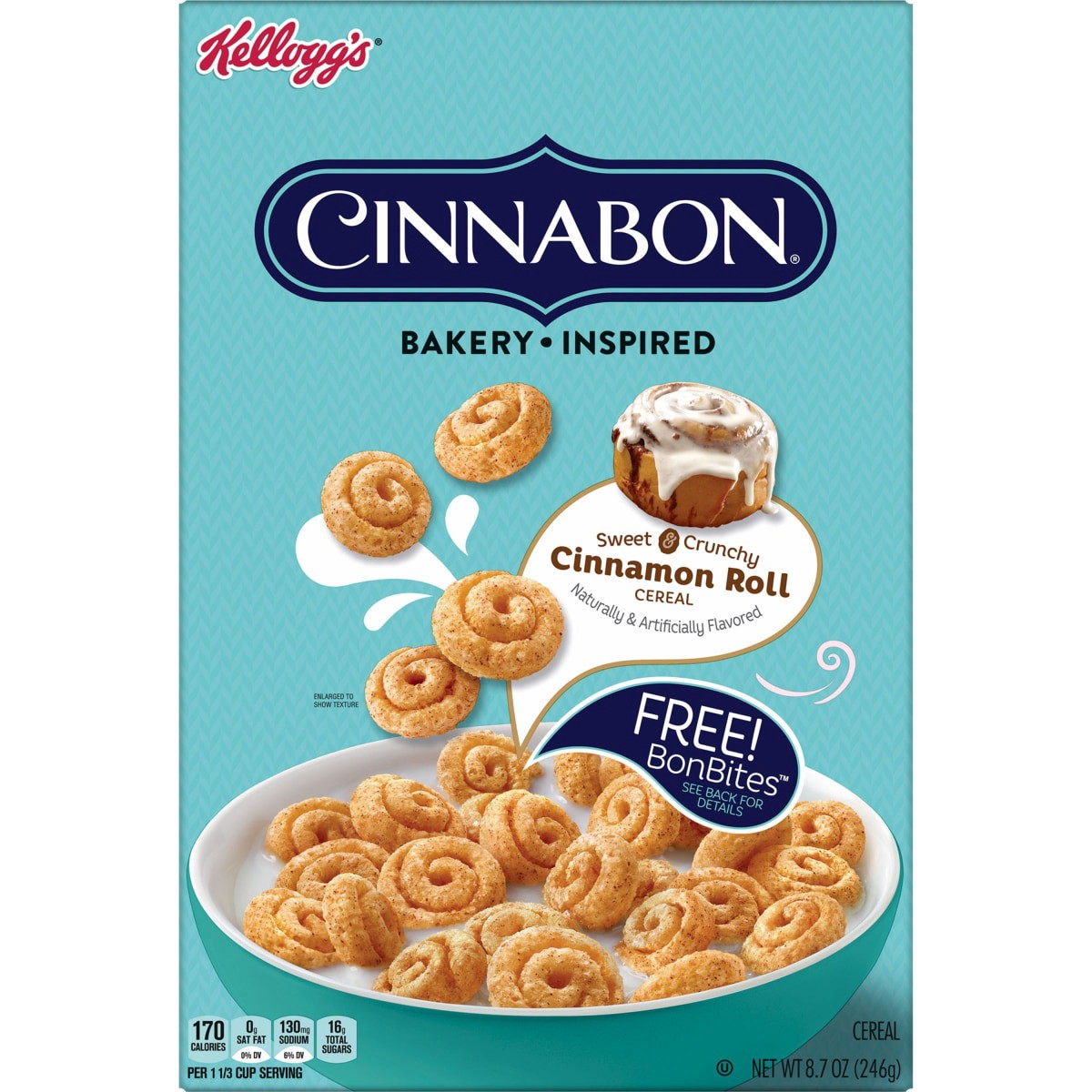 slide 22 of 29, Cinnabon Kellogg''s Cinnabon Cold Breakfast Cereal, 7 Vitamins and Minerals, Kids Snacks, Original, 8.7oz Box, 1 Box, 8.7 oz