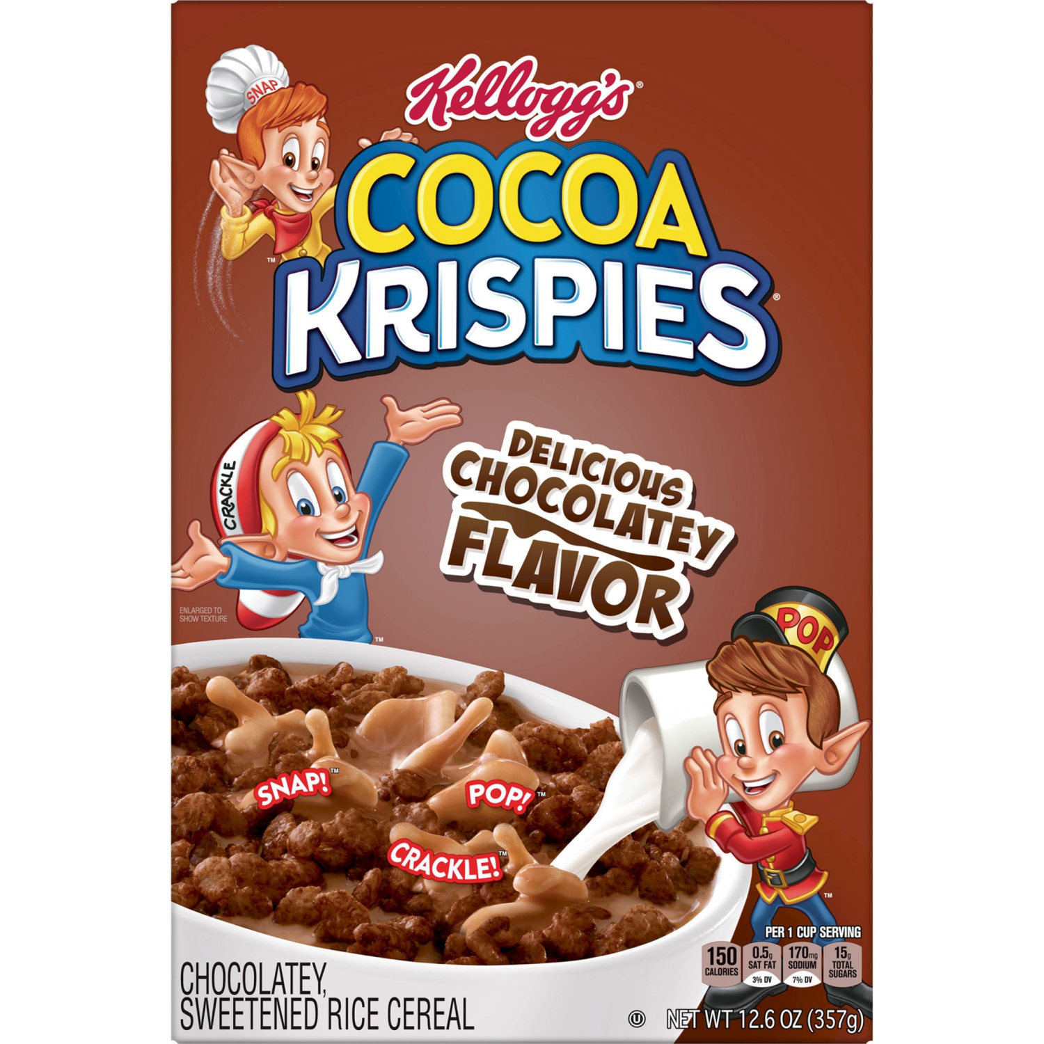 slide 2 of 8, Kellogg's Cocoa Krispies Breakfast Cereal, Kids Snacks, Family Breakfast, Chocolatey Flavor, 12.6oz Box (1 Box), 12.6 oz