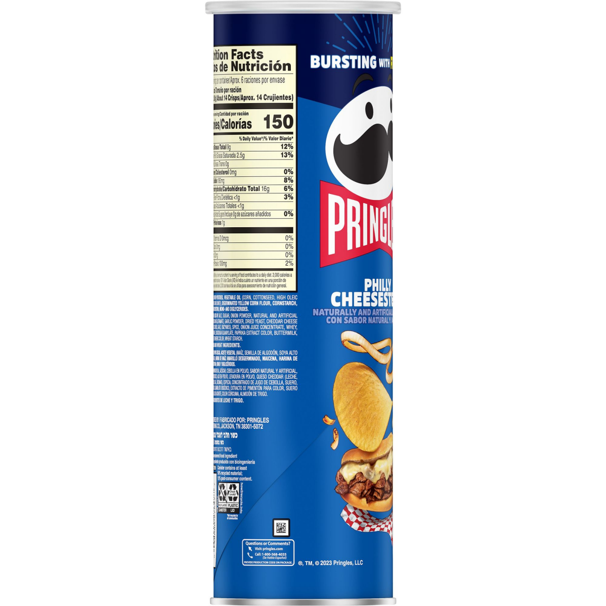 slide 4 of 6, Pringles Potato Crisps, Lunch Snacks, On-the-Go Snacks, Philly Cheesesteak, 5.5oz Can, 1 Can, 5.5 oz